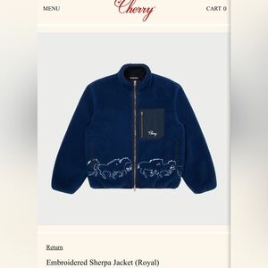 Cherry LA embroidered Sherpa jacket in Royal